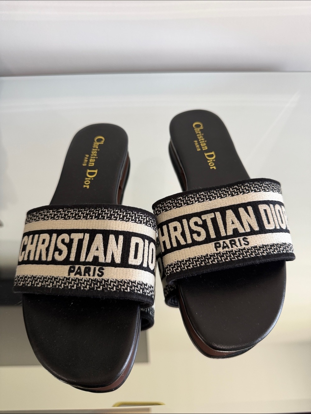 Black & Cream Logo Slide Sandals
